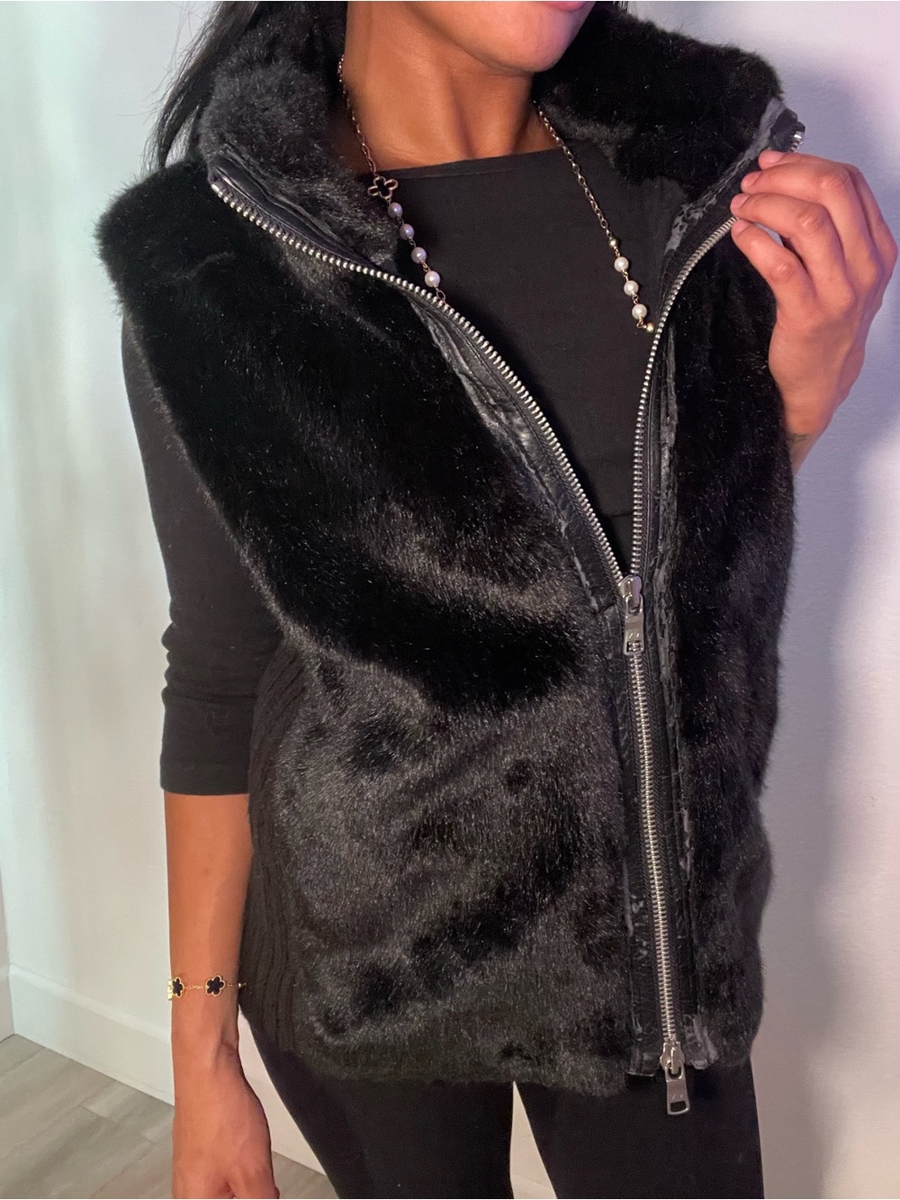 🖤 Armani Exchange Faux Fur & Wool Zip Vest